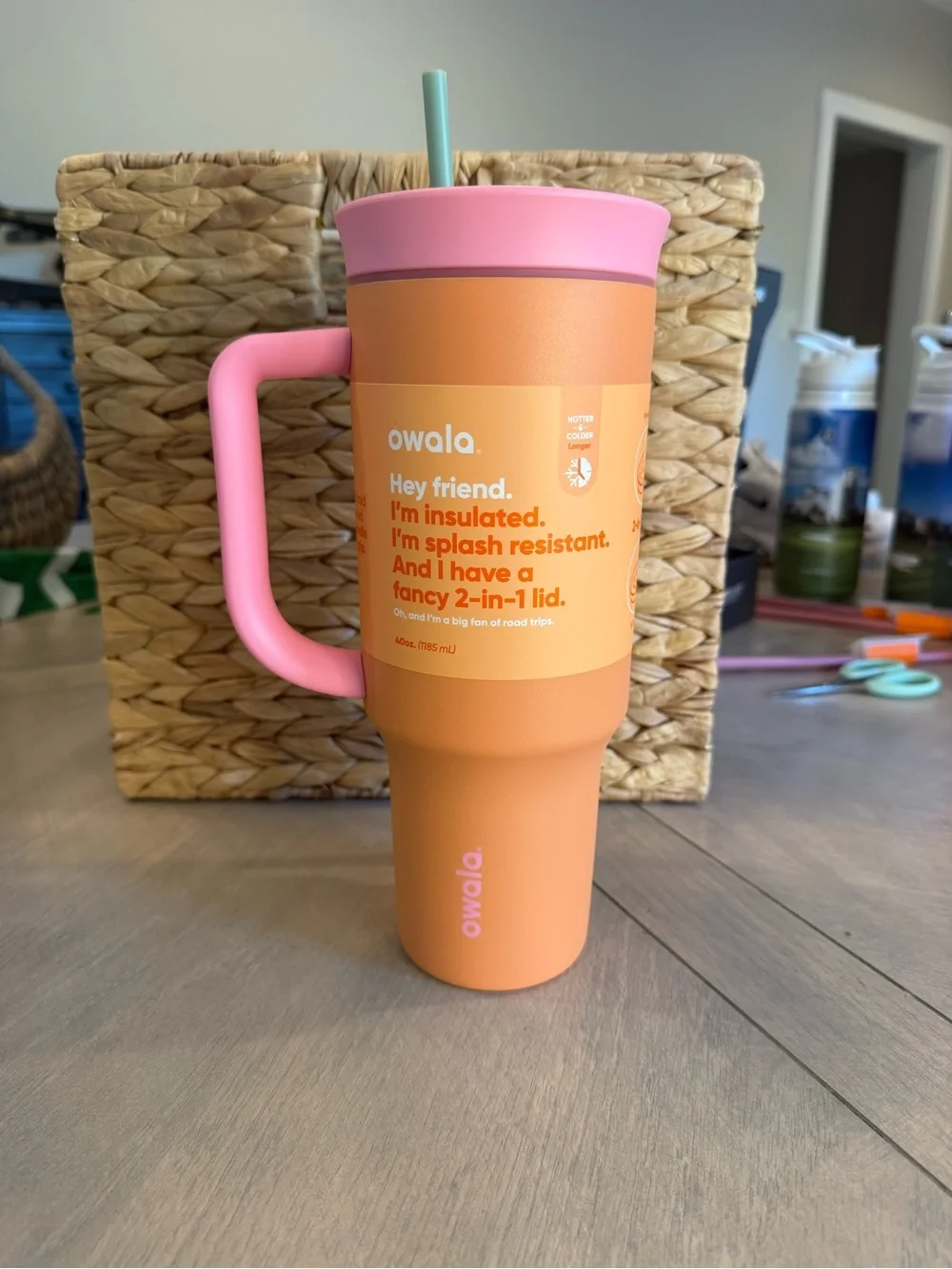 Owala Insulated Orange & Pink Travel Mug with Handle